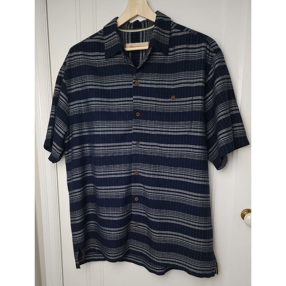 Tommy Bahama Men's Dark blue-plaid 100% silk Short sleeve L - Picture 2 of 8